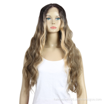 REBECCA brown hair with baby hair blonde body wave Synthetic wigs with fake skin heat resistant synthetic lace front wigs